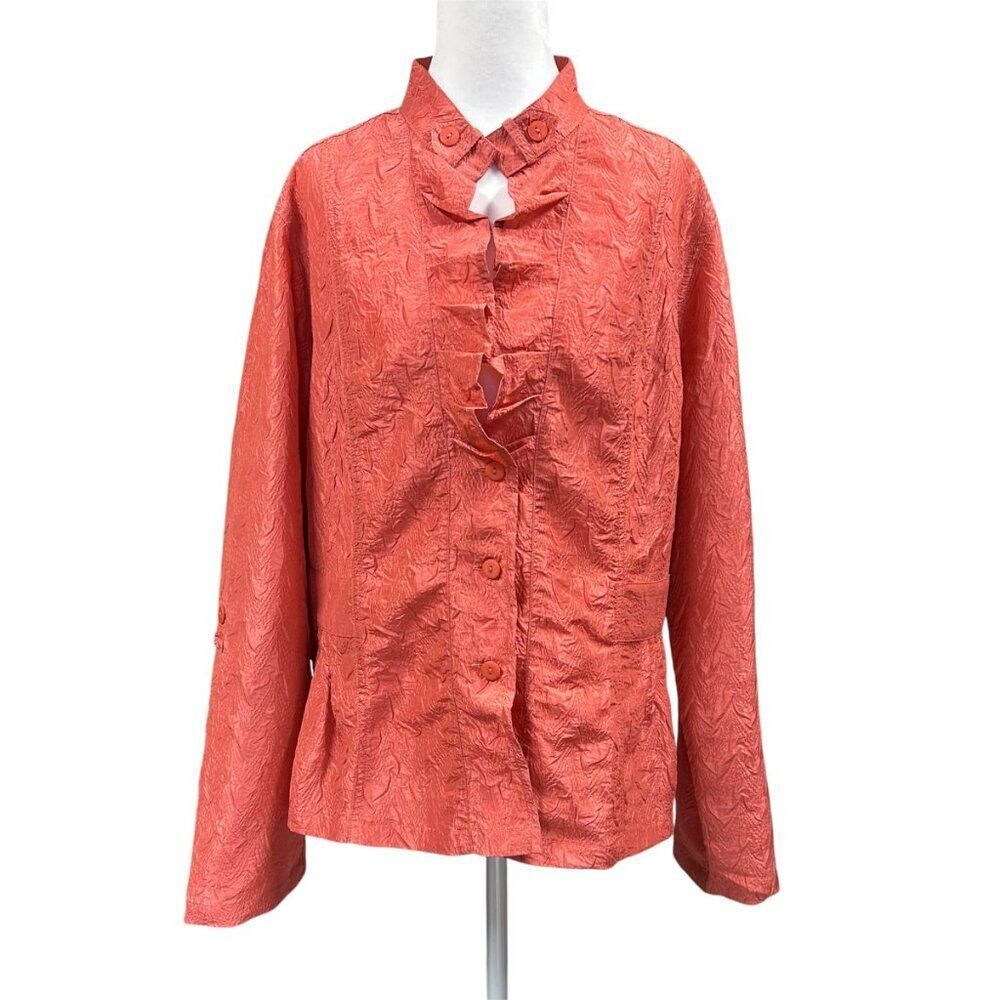 Chicos Rippled Sheen Jolena Jacket Lightweight Sz 3 / XL Roll Tab